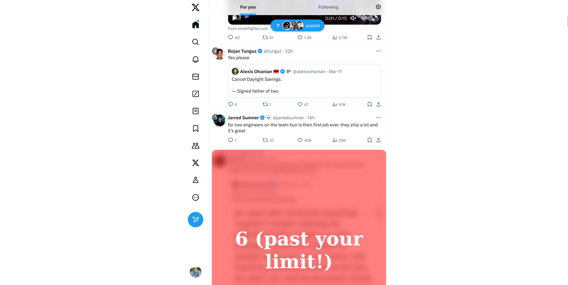 A screenshot of twitter.com showing the post numbering and limiting features.