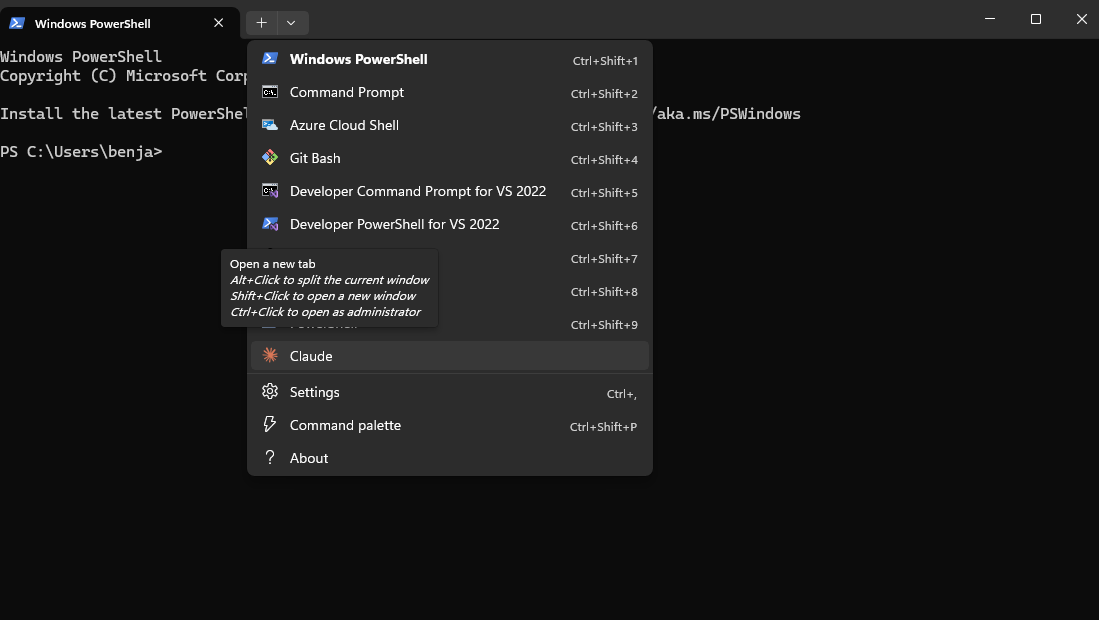 Screenshot of Claude terminal quick launcher