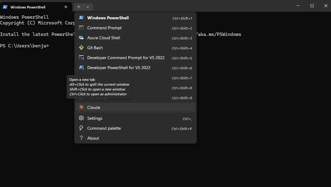Screenshot of Claude terminal quick launcher